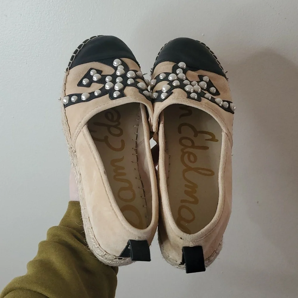 Sam Edelman Celton Moccasins Size 8.5 Pearl Design Cap Toe Espadrille - Picture 6 of 13